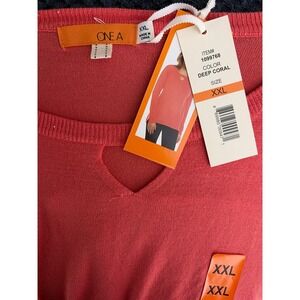 One A Womens Deep Coral Keyhole Mixed Media Knit Woven Top XXL 1099768